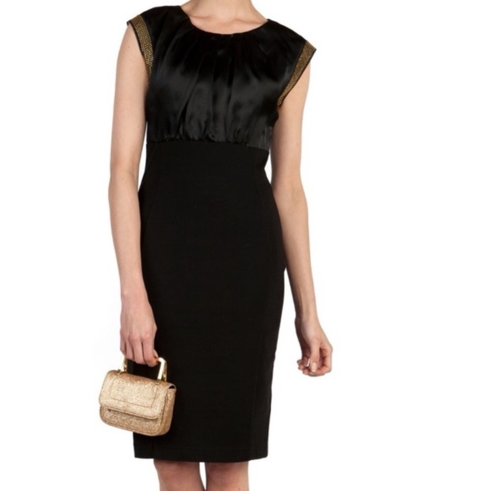 Ted Baker London Black Silk & Rhinestone Elate Midi Sheath Dress 3 Medium - Picture 2 of 15